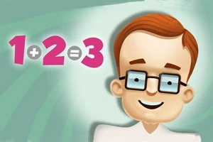 Karikatura usmívajícího se muže s brýlemi a matematickou rovnicí 1+2=3 na zeleném pozadí