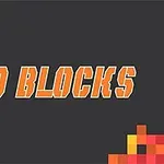 Text 10 BLOCKS na černém pozadí s barevnými pixely v rozích