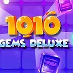 Barevné bloky a nápis 1010 GEMS DELUXE na fialovém pozadí