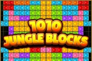 Barevné bloky v různých tvarech s nápisem 1010 Jungle Blocks ve středu