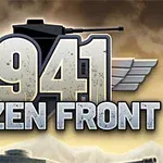 Název 1941 Frozen Front s grafikou vojenského tanku a křídel na pozadí