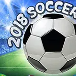 Fotbalový míč na stadionu s nápisem 2018 Soccer Cup na modrém pozadí