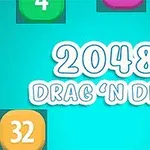 Barevné čtverce s čísly 4, 16, 32, 2048 a nápisem 2048 Drag N Drop na modrém pozadí