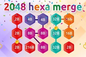 Barevné šestiúhelníky s čísly jako 2B, 4B, 8B, a 32B spojené čarami