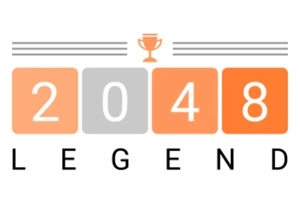 Čtyři oranžová a šedá čísla 2048 s ikonou trofeje nad nimi a nápisem LEGEND pod nimi