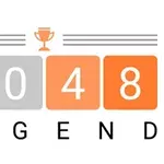 Čtyři oranžová a šedá čísla 2048 s ikonou trofeje nad nimi a nápisem LEGEND pod nimi