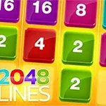 Barevná mřížka s čísly jako 16, 32, 8, 4 a 2 na barevných dlaždicích s nápisem 2048 Lines dole