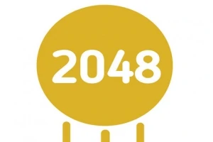 Žlutý kruh s číslem 2048 a třemi čárami pod ním