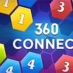 Barevné šestiúhelníky s čísly na modro-fialovém pozadí s nápisem 360 CONNECT