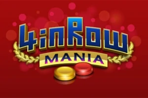 Logo s nápisem 4 in Row Mania se dvěma žetony na červeném pozadí