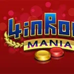 Logo s nápisem 4 in Row Mania se dvěma žetony na červeném pozadí