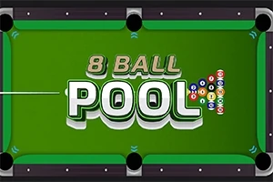 Zelený kulečníkový stůl s označením 8 Ball Pool uprostřed a grafikou kulečníkových koulí vpravo