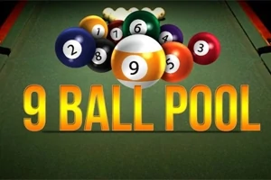 Postava koule na kulečníkovém stole s nápisem 9 Ball Pool a číslovanými koulemi