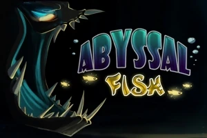 Ilustrace zobrazující tmavě modrou monstrózní rybu s velkými tesáky a nápis Abyssal Fish na tmavém pozadí