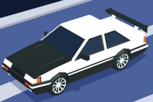 Automobil s černou kapotou a bílou karoserií na tmavě modré vozovce