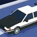 Automobil s černou kapotou a bílou karoserií na tmavě modré vozovce
