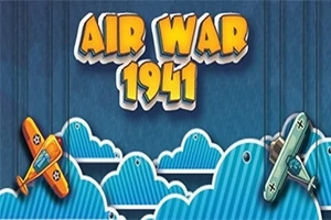 Ilustrace s dvěma letadly nad stylizovanými modrými mraky a textem Air War 1941 ve žlutých písmenech
