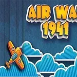 Ilustrace s dvěma letadly nad stylizovanými modrými mraky a textem Air War 1941 ve žlutých písmenech