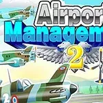 Letadla různých druhů a barev v letu s textem Airport Management 2 na modrém pozadí