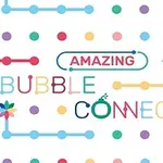 Barevné tečky a linie s nápisem Amazing Bubble Connect na bílém pozadí