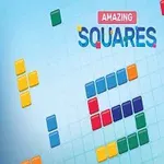 Barevné čtverce a obdélníky tvořící číslo pět na modrém pozadí s nápisem Amazing Squares nahoře