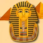 Byusta egyptského faraona Tutanchamona se dvěma pyramidami v pozadí