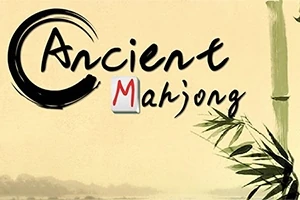 Text Ancient Mahjong na béžovém pozadí s ilustrací bambusu