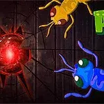 Žlutý a modrý mravenec na tmavém pozadí s nápisem ANTS