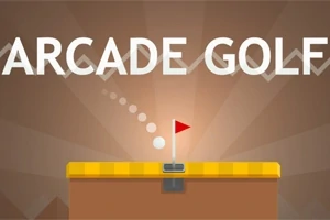 Výrazný nápis Arcade Golf nad herní scénou s golfovým míčkem a jamkou s vlaječkou