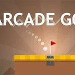 Výrazný nápis Arcade Golf nad herní scénou s golfovým míčkem a jamkou s vlaječkou