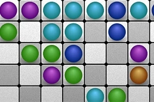 Arcade Lines Deluxe Barevné koule uspořádané v mřížce na šedém a bílém pozadí