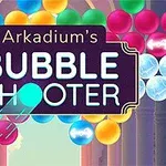 Barevné bubliny různých velikostí a barev uspořádané kolem loga s textem Bubble Shooter