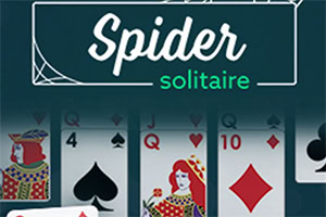 Náhled hracích karet s nápisem Spider Solitaire na tmavém pozadí