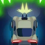 Auto s dělem na střeše střílí na zelené světelné objekty