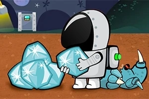Astronaut sbírá modré krystaly vedle spícího mimozemšťana na planetě