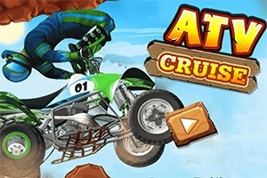 Čtyřkolka s jezdcem ve skoku na modré obloze s nápisem ATV Cruise