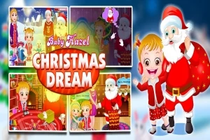 Dítě v červených šatech s vánočními motivy a Santa Clausem na barevném pozadí s textem Christmas Dream