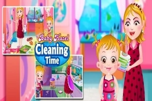 Dětský pokoj s blond holčičkou a ženou, které drží prádlo, v barevném animovaném stylu