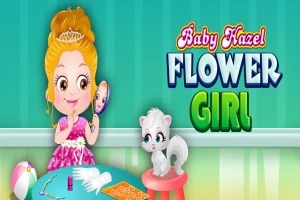 Dívka s korunkou se dívá do zrcadla vedle bílého kotěte na stoličce, na stole má make-up a hračky