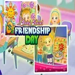 Malé dítě s radostným výrazem v herním prostředí, s nápisem Friendship Day v popředí