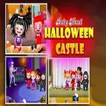 Děti v kostýmech na Halloween s vlkodlakem a čarodějnicí