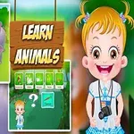 Dívka s fotoaparátem vedle obrázků zvířat a nápisu Learn Animals
