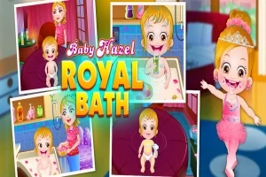 Kreslená dívka ve vířivce a v princeznovském oblečení s titulkem Baby Hazel Royal Bath