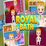 Kreslená dívka ve vířivce a v princeznovském oblečení s titulkem Baby Hazel Royal Bath