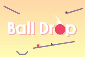 Název Ball Drop s růžovým míčkem a geometrickými tvary na pastelově žlutém pozadí