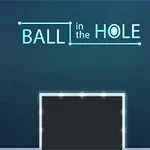 Žlutá koule umístěná na hraně světle osvětlené platformy s tmavým pozadím a nápisem BALL in the HOLE