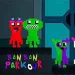 Barevné pixelové postavy stojí před modrými dveřmi