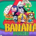 Karikatury postav v různých kostýmech na zeleném pozadí s nápisem Banana Poker
