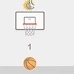 Basketbalový míč pod košem s ukazatelem skóre a palcem nahoru