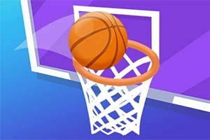 Basketbalový míč procházející obroučkou na fialovém pozadí